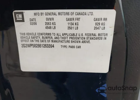 2006 Pontiac Grand Prix из США, поврежденный, VIN 2G2WP582861263394